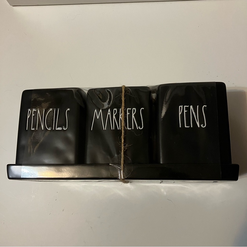Rae Dunn Black Desk Organizer Set